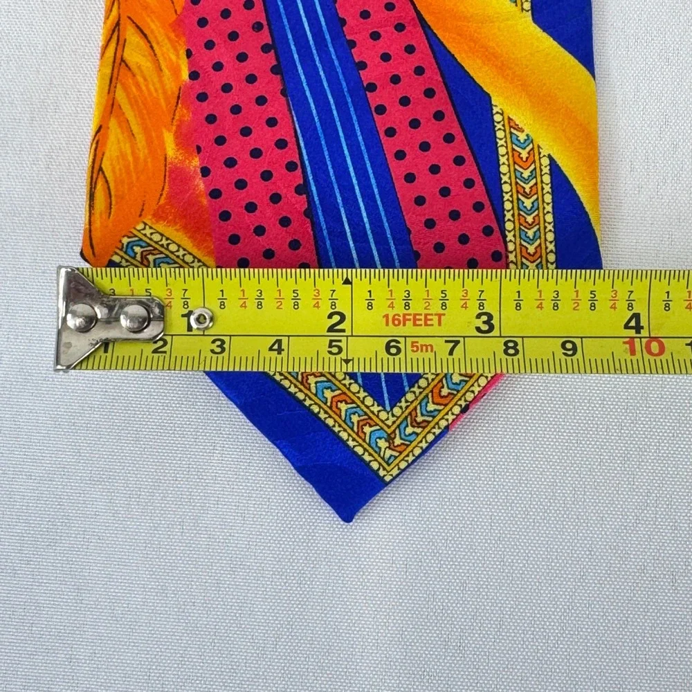 Krizia Uomo Silk Tie Mens Blue Orange Feather Polka‎ Dot Maximalist Retro Luxury